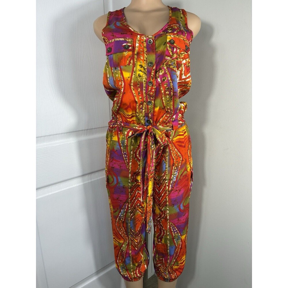 Love Chelsey Women's Romper sz 28 cuffed  Elastic Waist Abstract Jumpsuit Capri